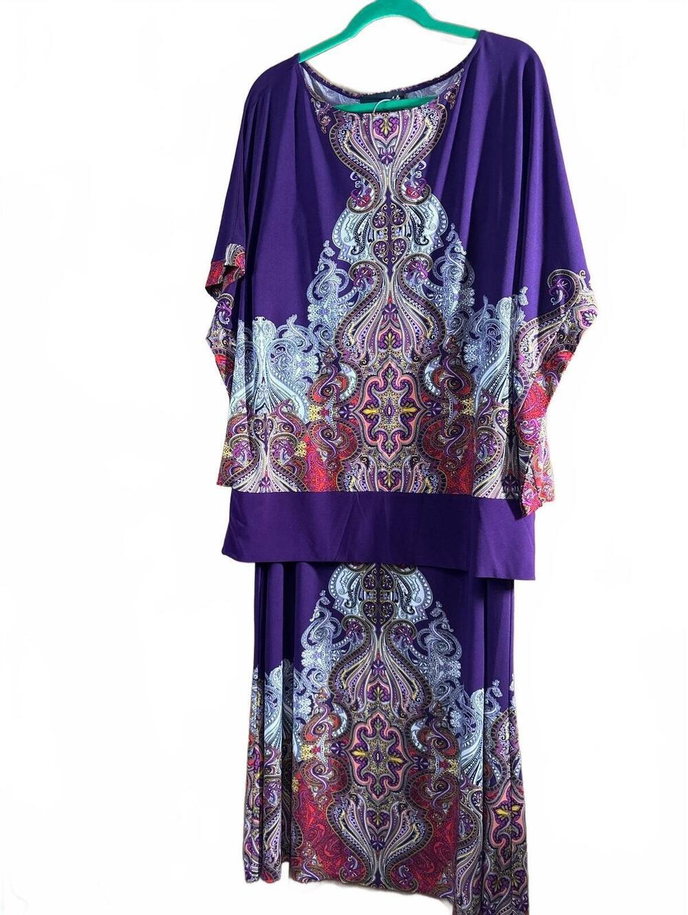 HC1171 CSC Studio Women's Purple Paisley Print Two-Piece Dress Set Size 1X